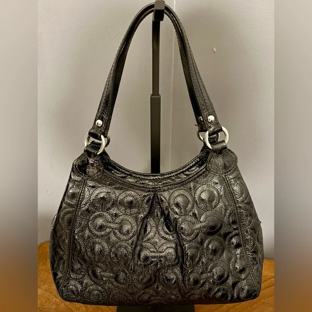 COACH Optic Signature C Glossy Black Hobo Bag & Matching Zip Wallet Set